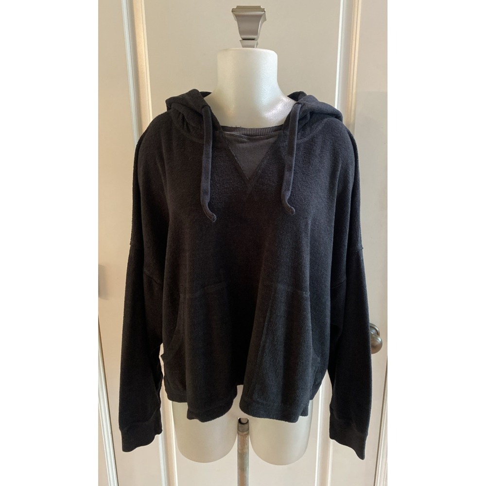 FP Free People Movement Radiant Terry Hoodie Oversized Womens Size S Black